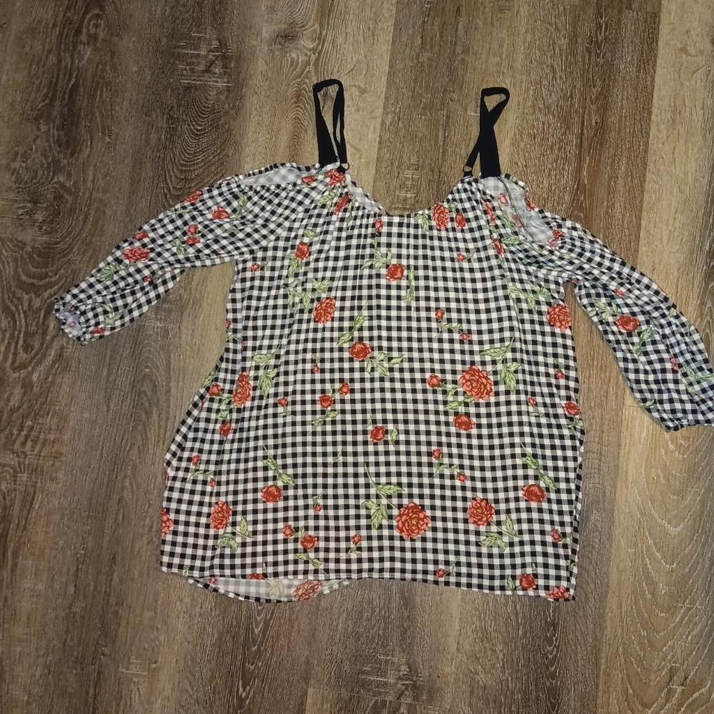 Torrid Top Womens Shirt US XL1 Floral Checkered  Shoulder Sleeve Straps